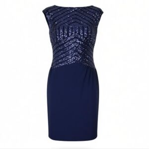 Lauren Ralph Lauren Dress Size 8 Navy Sleeveless Geometric Sequin Bodice Lined
